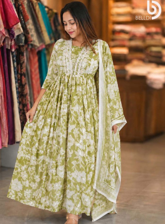 PISTACHIO FLORAL MAXI DRESS & SHAWL SET