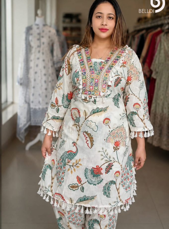WHITE FLORAL PRINTED KURTA SET