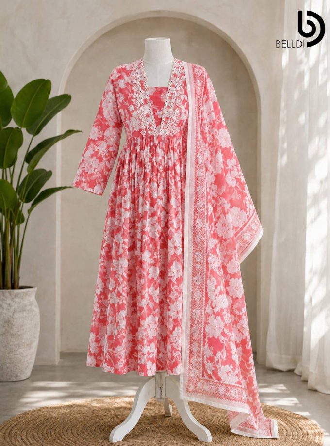 RED FLORAL MAXI DRESS & SHAWL SET