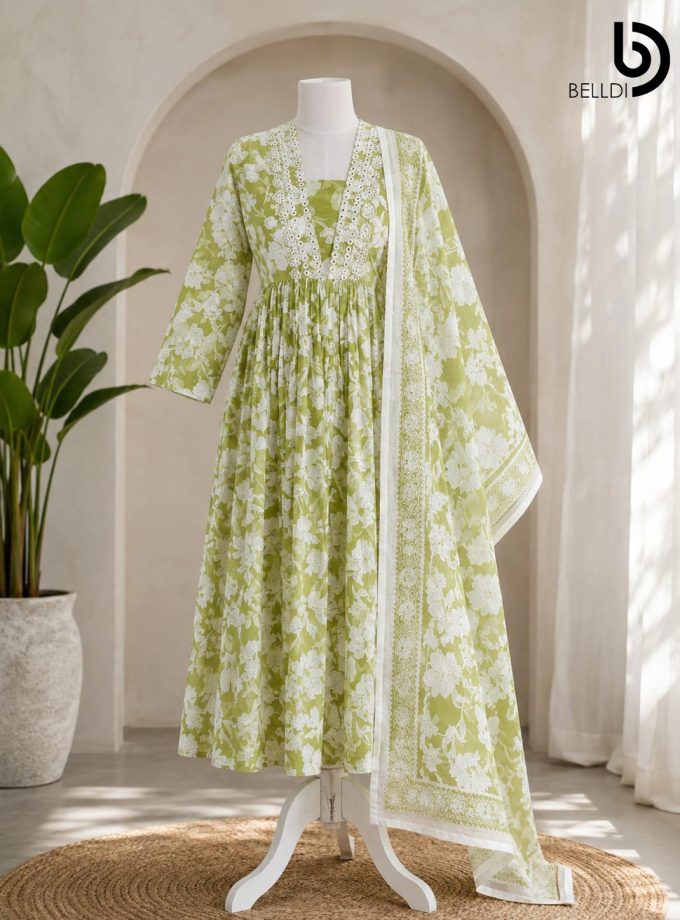 PISTACHIO FLORAL MAXI DRESS & SHAWL SET