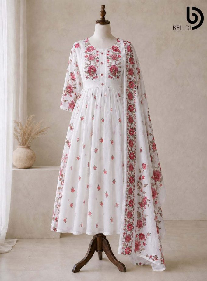 Gulnaar Floral Long Dress with Shawl