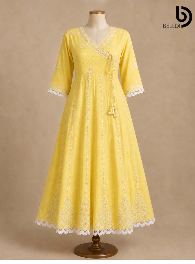 YELLOW EMBROIDERED WRAP INDIAN FROCK