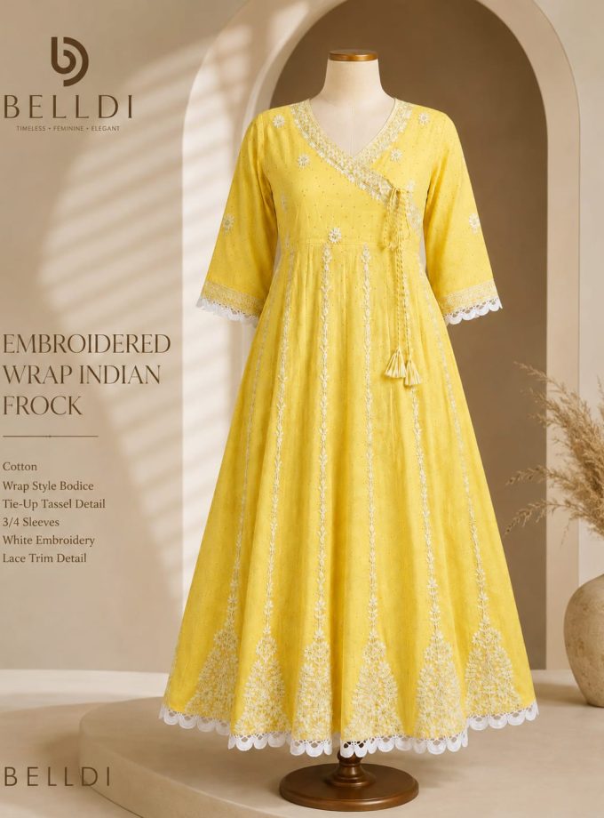 YELLOW EMBROIDERED WRAP INDIAN FROCK