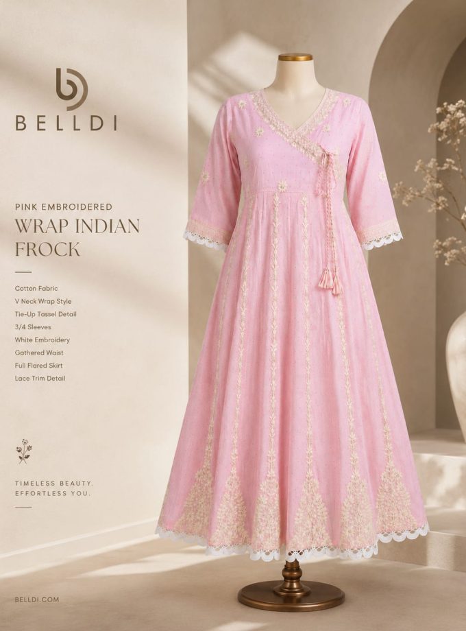 PINK EMBROIDERED WRAP INDIAN FROCK