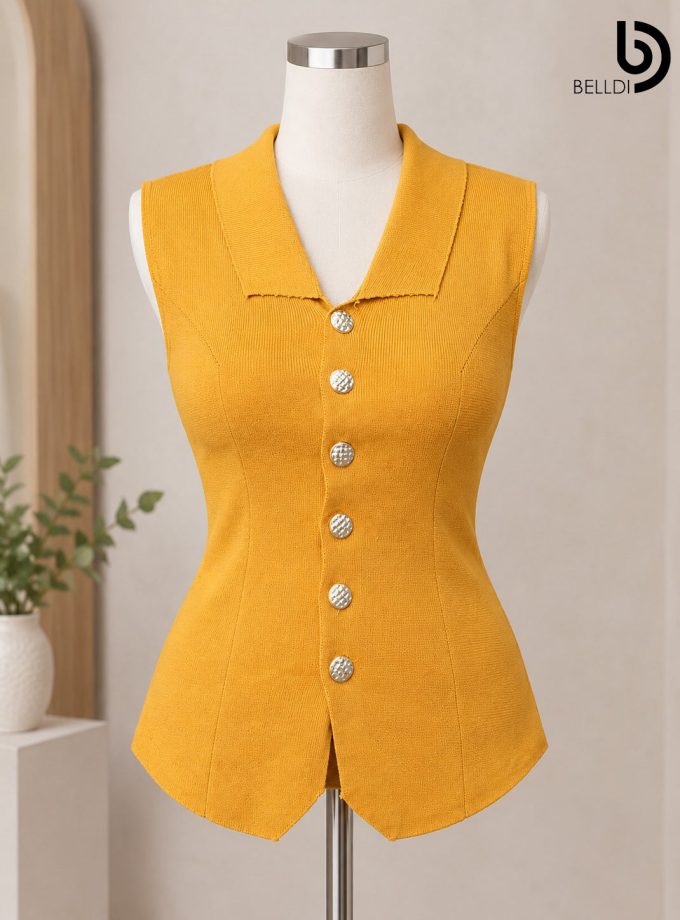 MUSTARD COLLAR BUTTON FRONT TOP