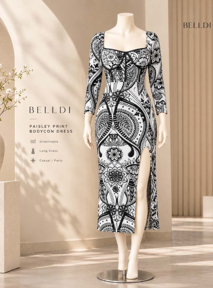 PAISLEY PRINT BODYCON DRESS