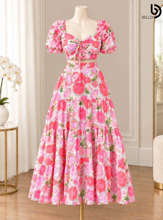 FLORAL PRINT CROP TOP & LONG SKIRT SET