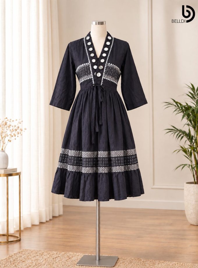 BLACK & WHITE PRINTED COTTON FROCK