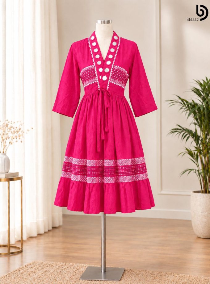 PINK & WHITE PRINTED SHORT FROCK