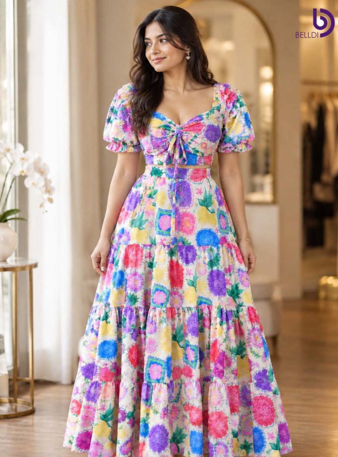 FLORAL PRINT CROP TOP & LONG SKIRT SET