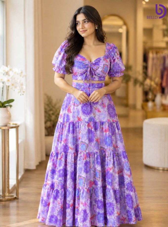 FLORAL PRINT CROP TOP & LONG SKIRT SET