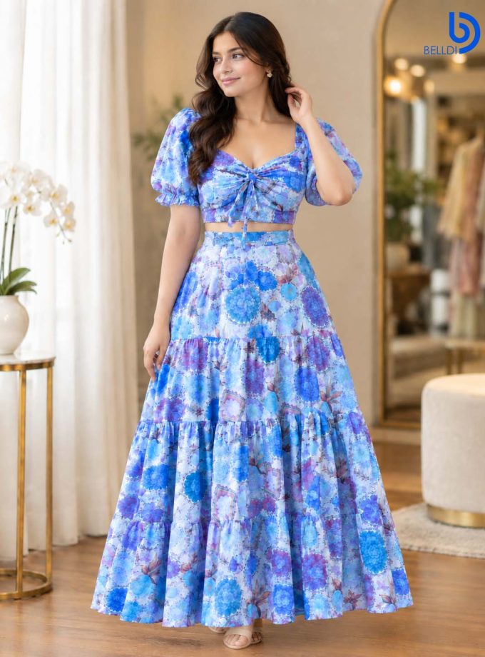 FLORAL PRINT CROP TOP & LONG SKIRT SET