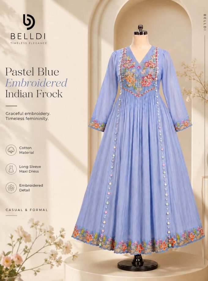 PASTEL BLUE EMBROIDERED INDIAN FROCK