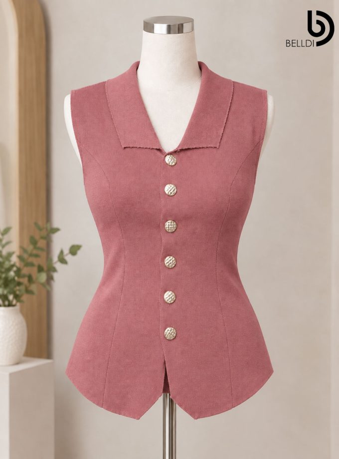 MUSTARD COLLAR BUTTON FRONT TOP
