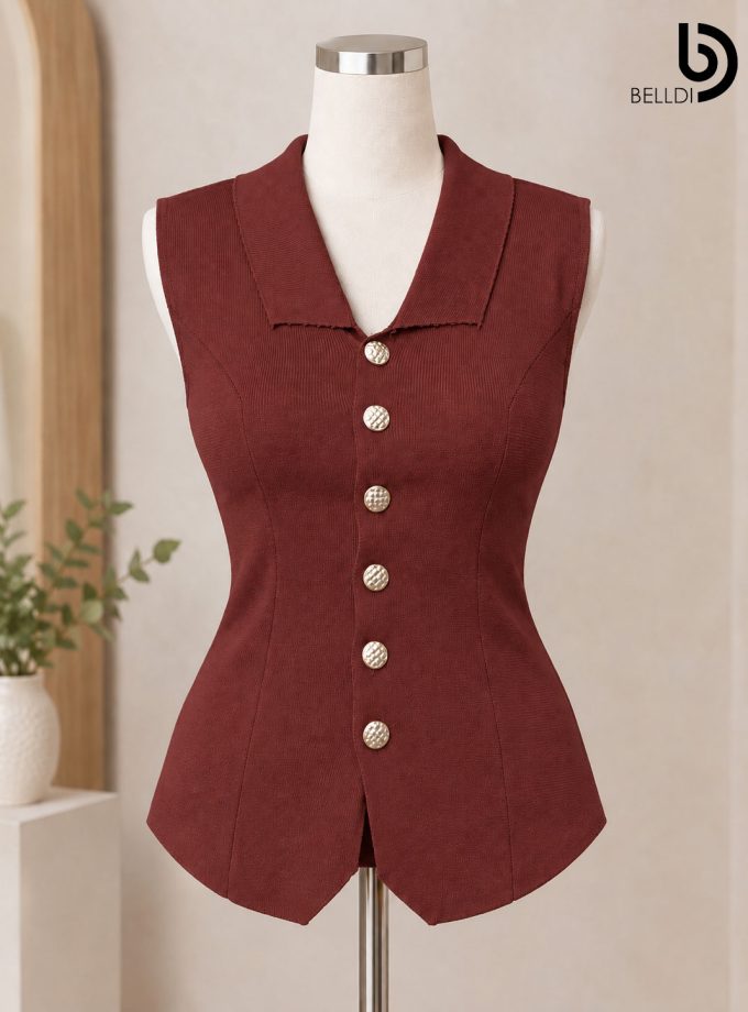 MUSTARD COLLAR BUTTON FRONT TOP