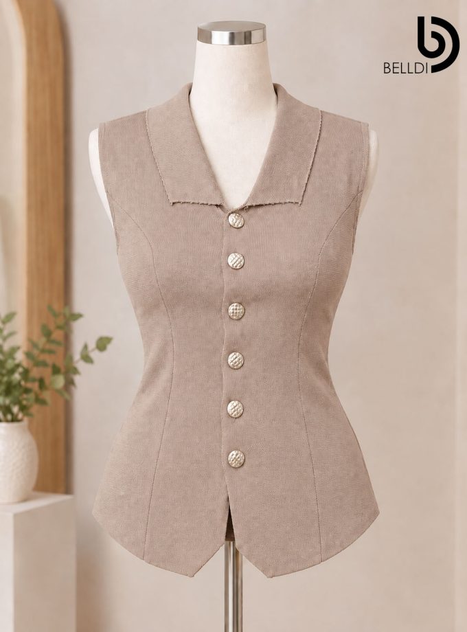 MUSTARD COLLAR BUTTON FRONT TOP