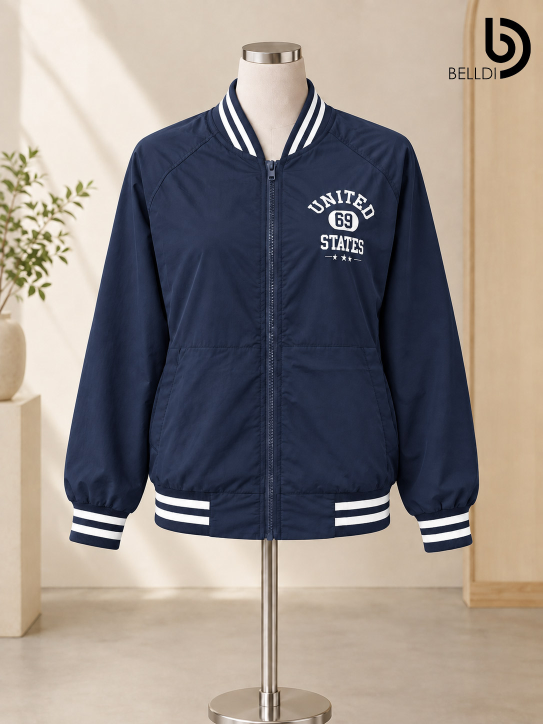 STRIPE ZIP FRONT BOMBER JACKET