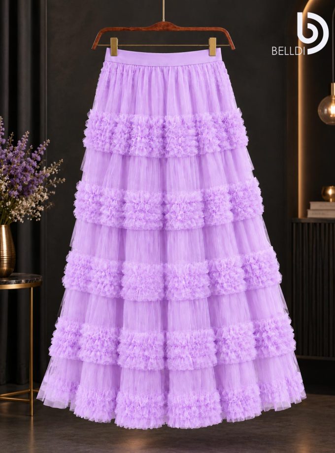 LAVENDER LAYERED RUFFLE MAXI SKIRT