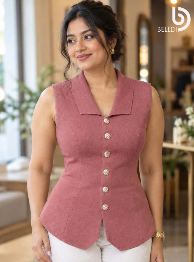 MUSTARD COLLAR BUTTON FRONT TOP