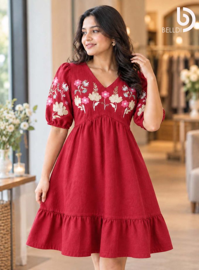 FLORAL EMBROIDERED SHORT FROCK