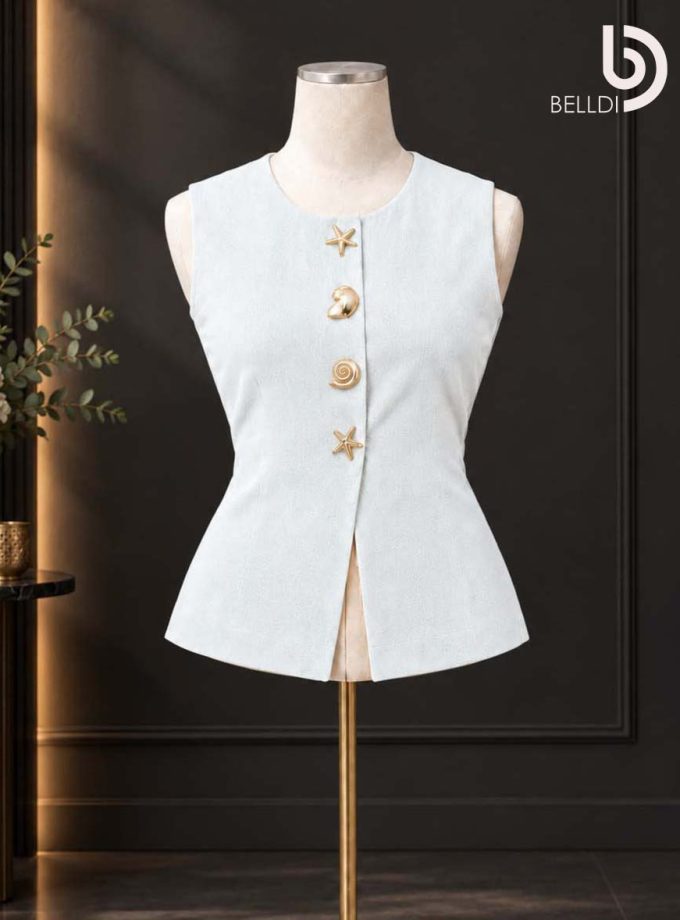 SLEEVELESS BUTTON FRONT TOP - FREE SIZE