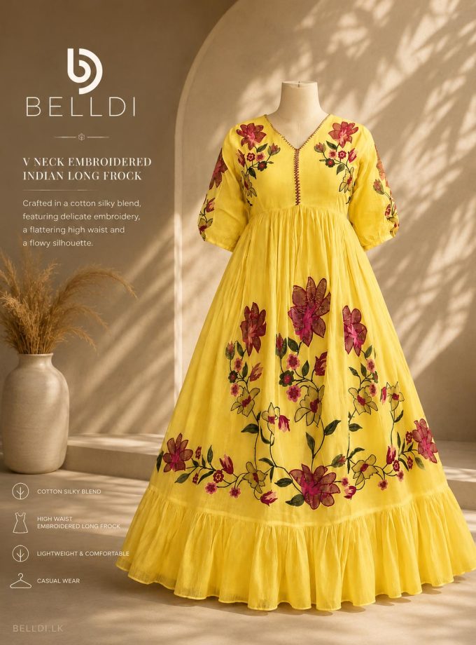 V NECK EMBROIDERED INDIAN LONG FROCK