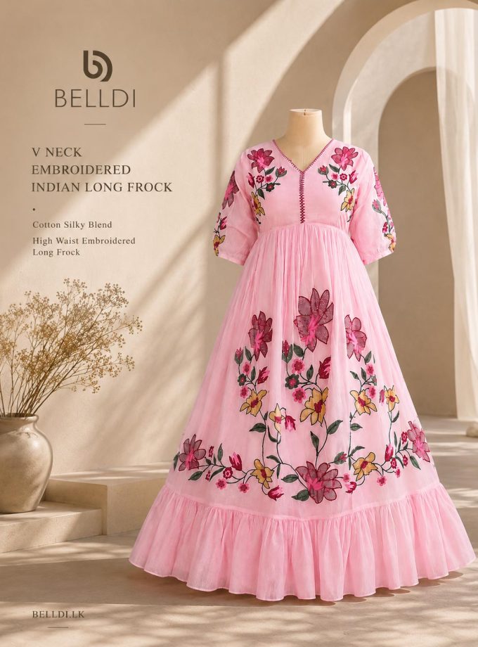 V NECK EMBROIDERED INDIAN LONG FROCK