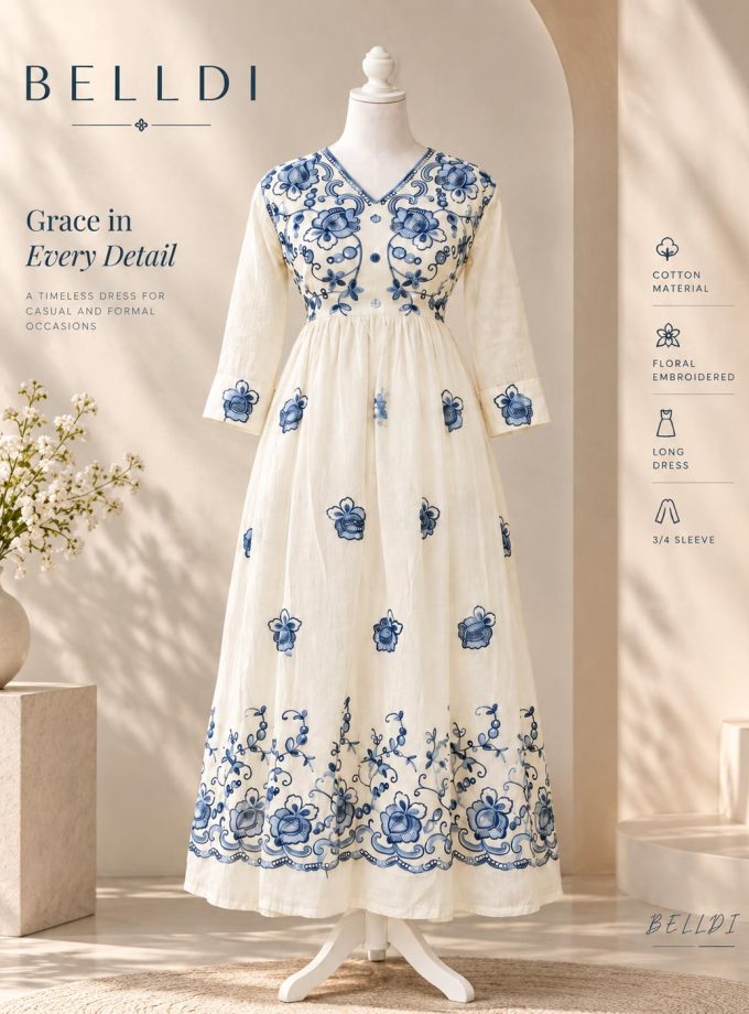 BLUE FLORAL EMBROIDERED INDIAN LONG FROCK