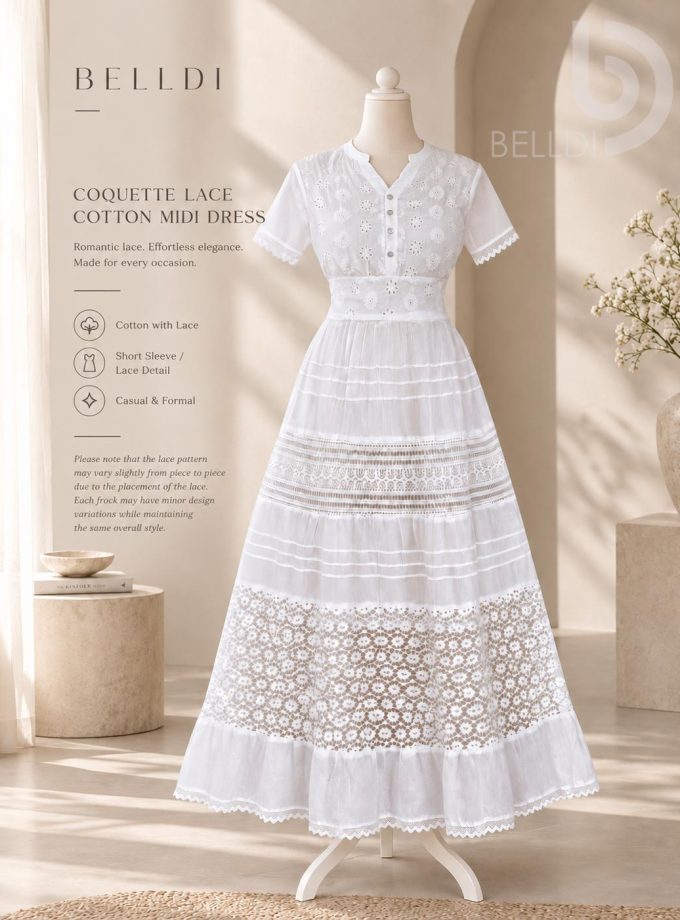 COQUETTE LACE COTTON MIDI DRESS