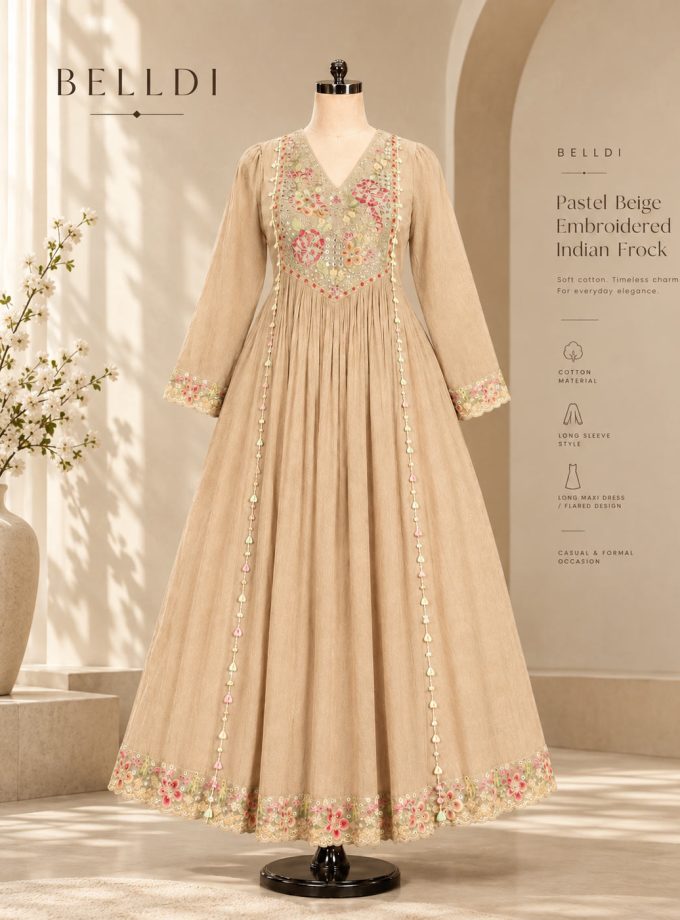 PASTEL BEIGE EMBROIDERED INDIAN FROCK