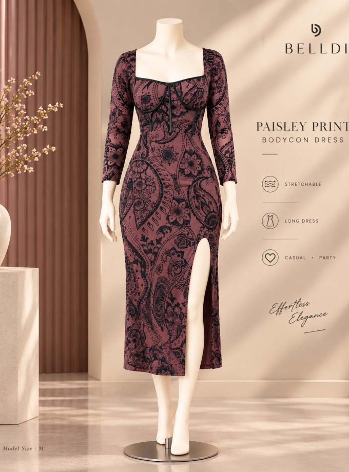 PAISLEY PRINT BODYCON DRESS
