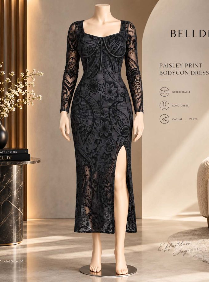 PAISLEY PRINT BODYCON DRESS