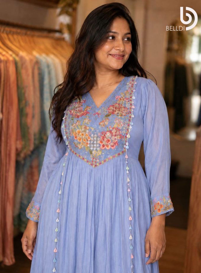 PASTEL BLUE EMBROIDERED INDIAN FROCK