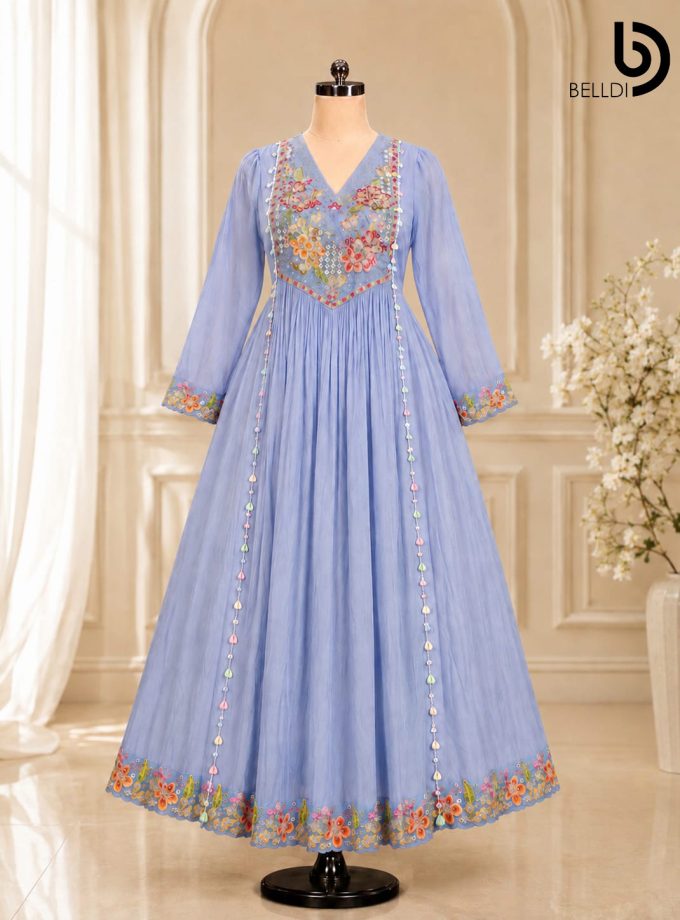 PASTEL BLUE EMBROIDERED INDIAN FROCK