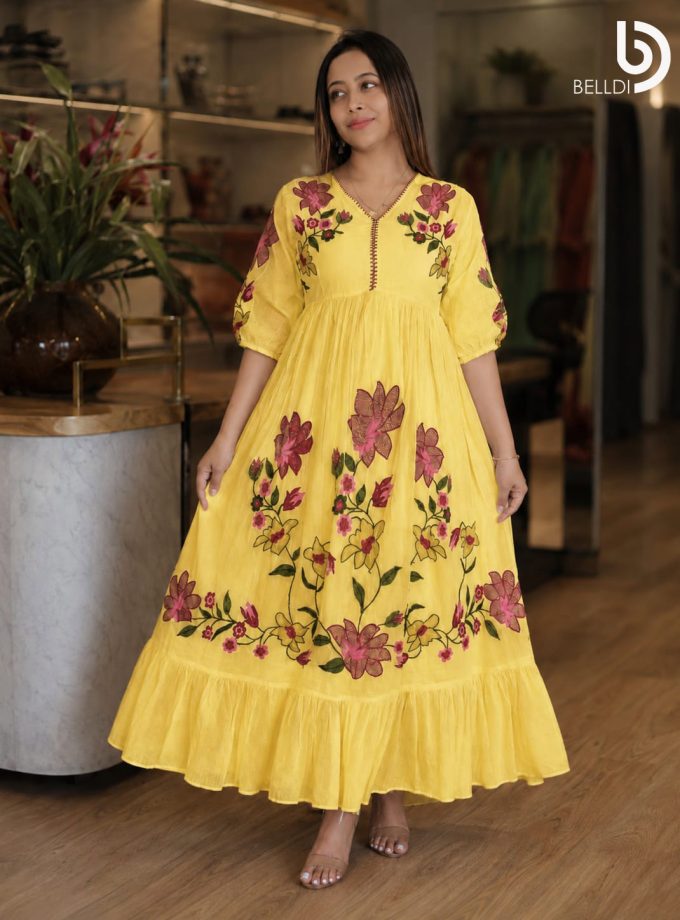 V NECK EMBROIDERED INDIAN LONG FROCK