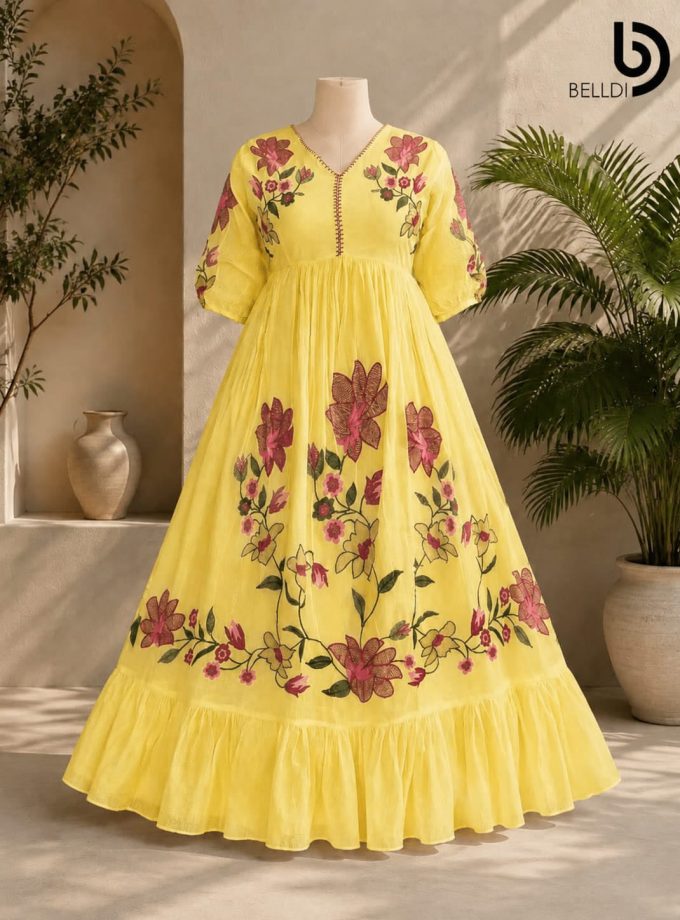 V NECK EMBROIDERED INDIAN LONG FROCK