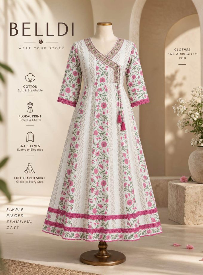 PINK BLOSSOM FLARED INDIAN FROCK