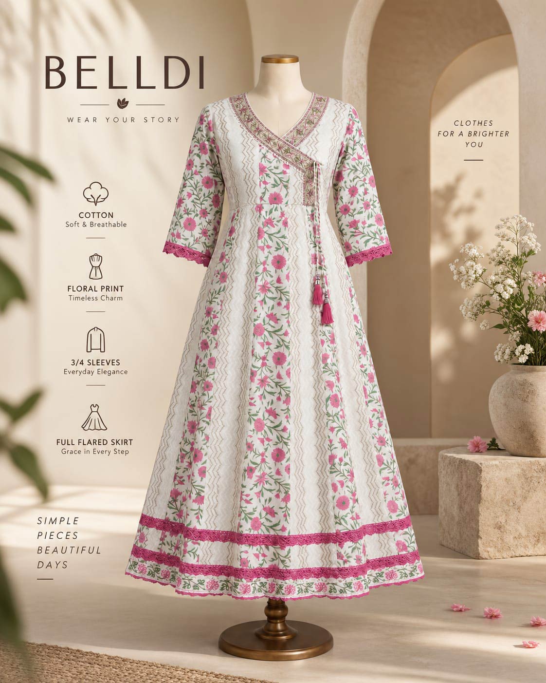 PINK BLOSSOM FLARED INDIAN FROCK - Image 3