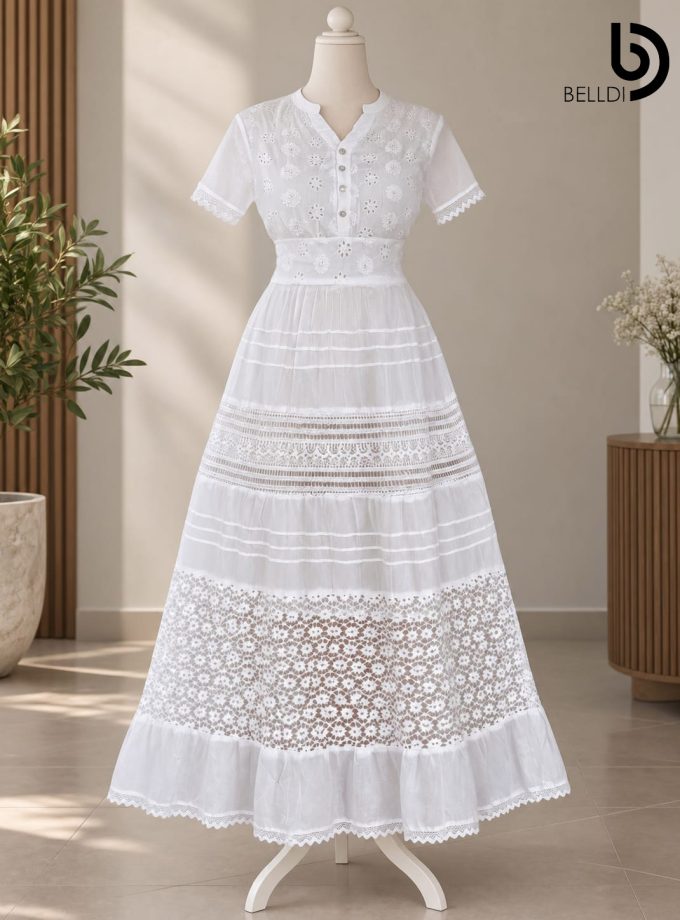 COQUETTE LACE COTTON MIDI DRESS