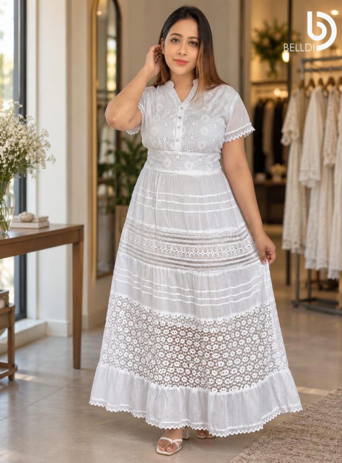 COQUETTE LACE COTTON MIDI DRESS