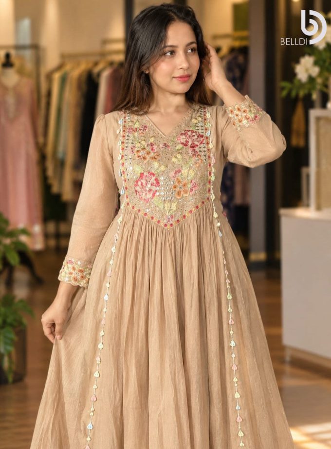 PASTEL BEIGE EMBROIDERED INDIAN FROCK