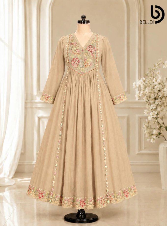 PASTEL BEIGE EMBROIDERED INDIAN FROCK