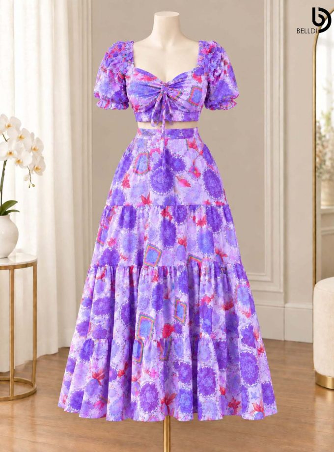 FLORAL PRINT CROP TOP & LONG SKIRT SET