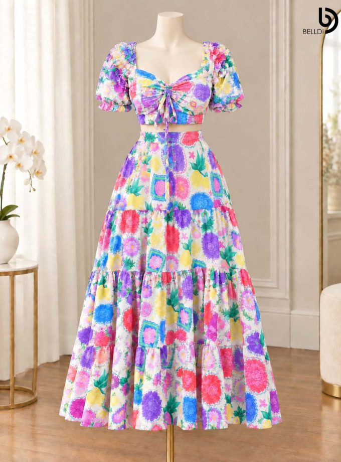 FLORAL PRINT CROP TOP & LONG SKIRT SET