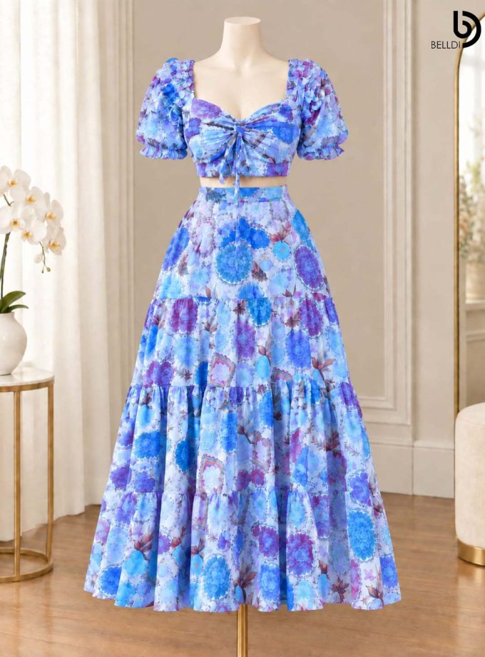FLORAL PRINT CROP TOP & LONG SKIRT SET