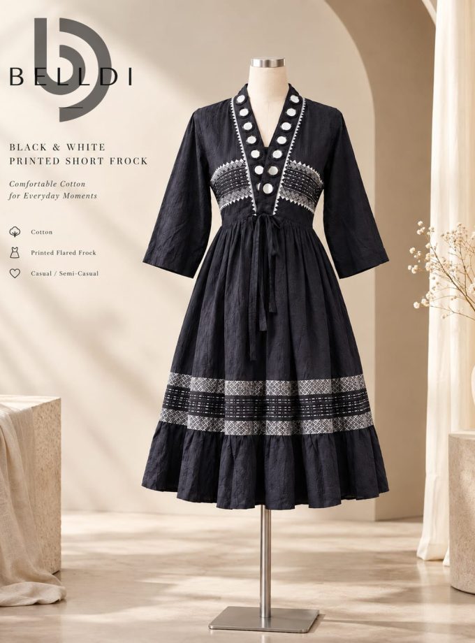 BLACK & WHITE PRINTED SHORT FROCK