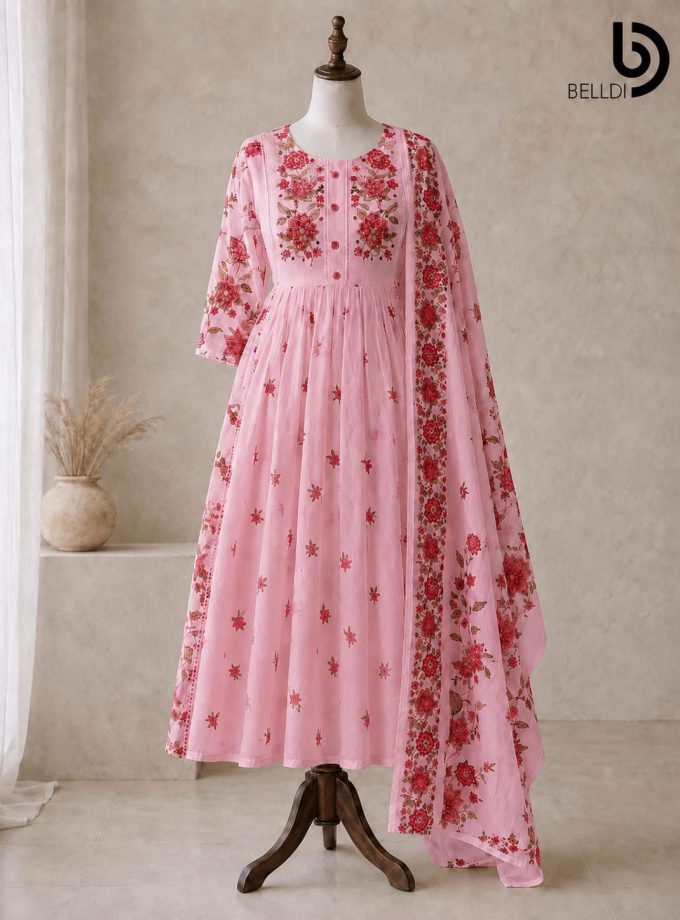 GULNAAR FLORAL INDIAN LONG DRESS WITH SHAWL