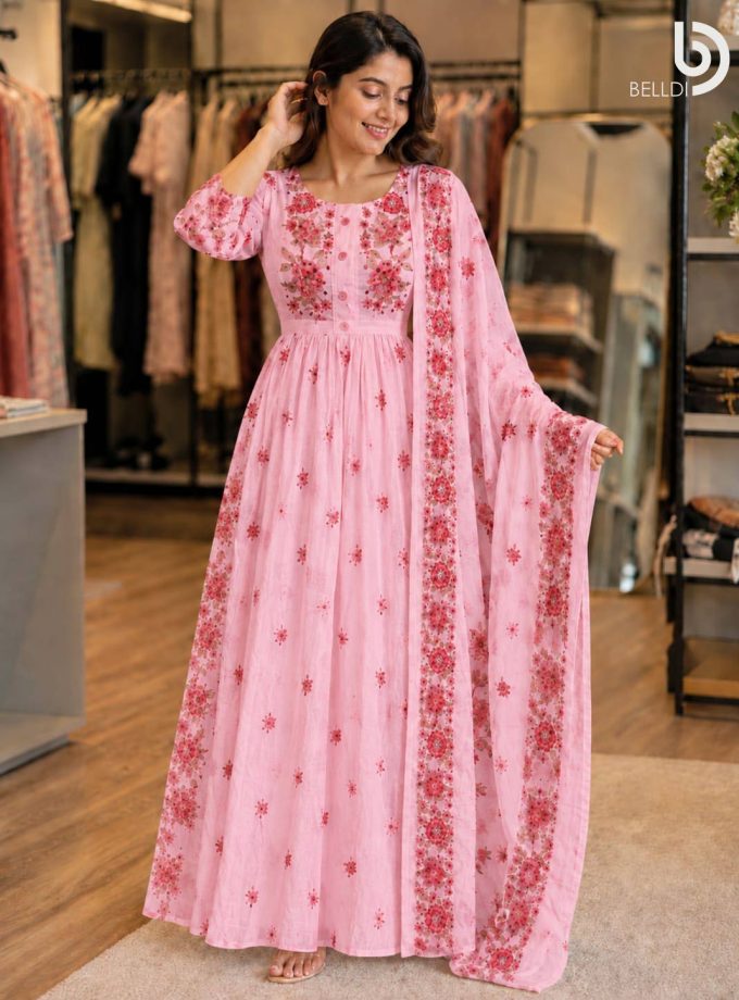 GULNAAR FLORAL INDIAN LONG DRESS WITH SHAWL