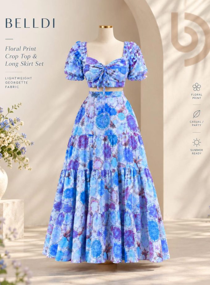 FLORAL PRINT CROP TOP & LONG SKIRT SET