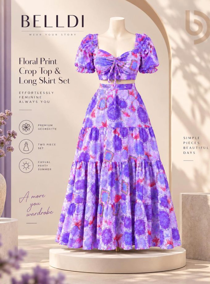 FLORAL PRINT CROP TOP & LONG SKIRT SET